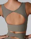 Women Hollow Out Back Square Collar Fixed Cup Running Vest S-XL