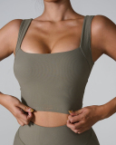 Women Hollow Out Back Square Collar Fixed Cup Running Vest S-XL