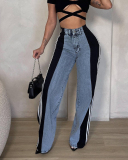 Elastic Women New Colorblock Jean Pants S-XXL
