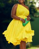 Plus Size Single Shoulder Casual Dress S-3XL
