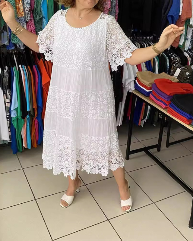 Plus Size Lace Short Sleeve Women Dress S-5XL