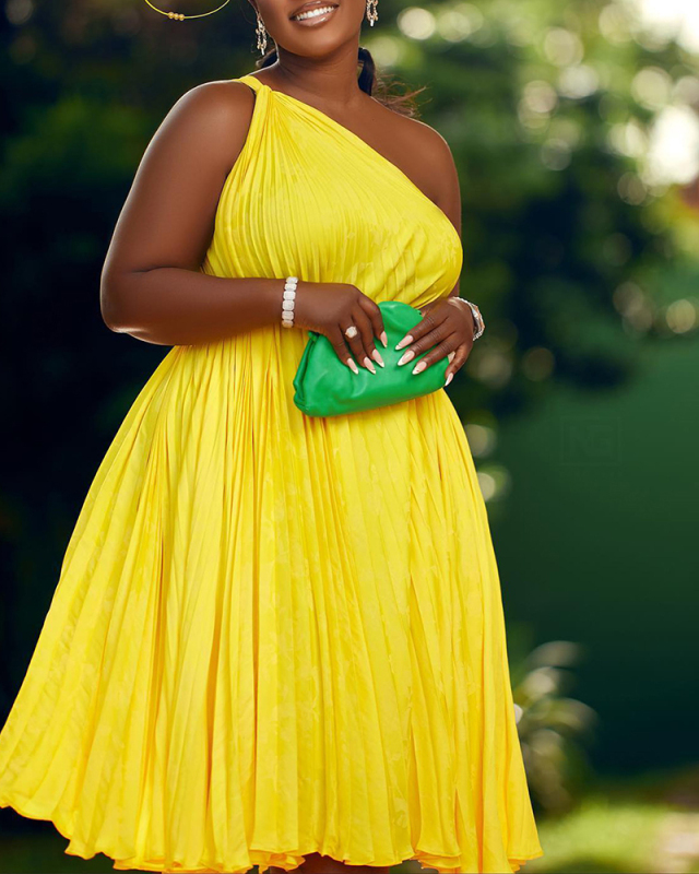 Plus Size Single Shoulder Casual Dress S-3XL