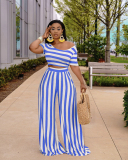 Plus Size Stripe Loose Style Women Two Piece Pant Set S-3XL