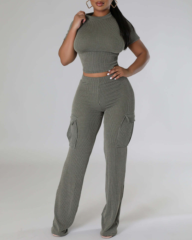 Hot Sale Solid Color Women Two Piece Pant Set S-XXL
