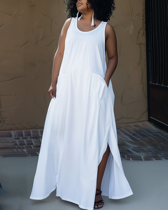 Loose Style Sleeveless Plus Size Dress XL-5XL