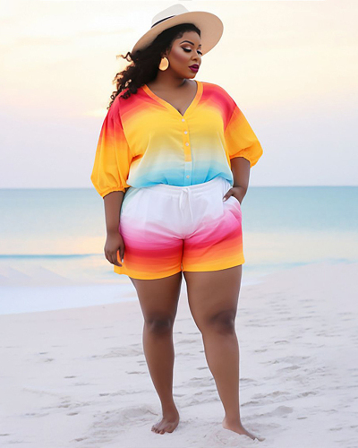 Colorful Women Summer Two Piece Short Set XL-5XL