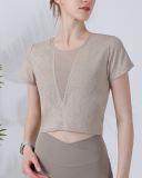Women Wrap Waist Breathable Short Sleeve Sports T-shirt S-L