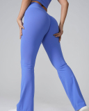 Women Solid Color High Waist Hips Lift Wide Leg Pants S-XL