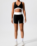 Women V Neck Sports Bra Colorblock Shorts Yoga Two Piece Sets XS-XL