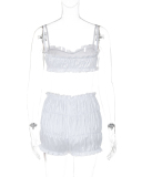 Hot Summer Sling Ruched Sexy Shorts Women Two-piece Set Black White S-L