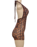 Summer Women Fashion See Through Backless Halter Neck Leopard Romper S-L