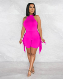 Fringe Solid Color Women Summer Two Piece Short Set S-XXL