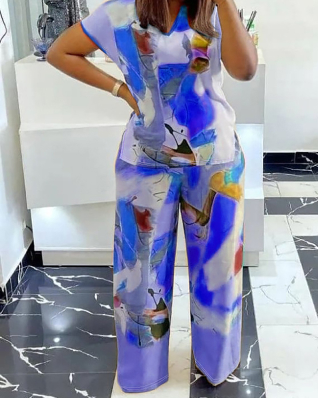 Printed Women Plus Size Summer Two Piece Pant Set XL-5XL