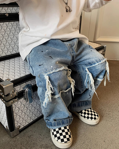Kids Children Wide Leg Retro Boys Jeans Pants Blue 90CM-140CM