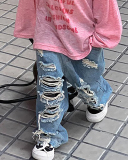 Kids Hollow Out Cool Jean Pants Blue 90CM-140CM