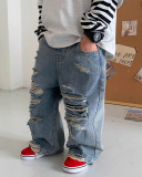Kids Hollow Out Cool Jean Pants Blue 90CM-140CM