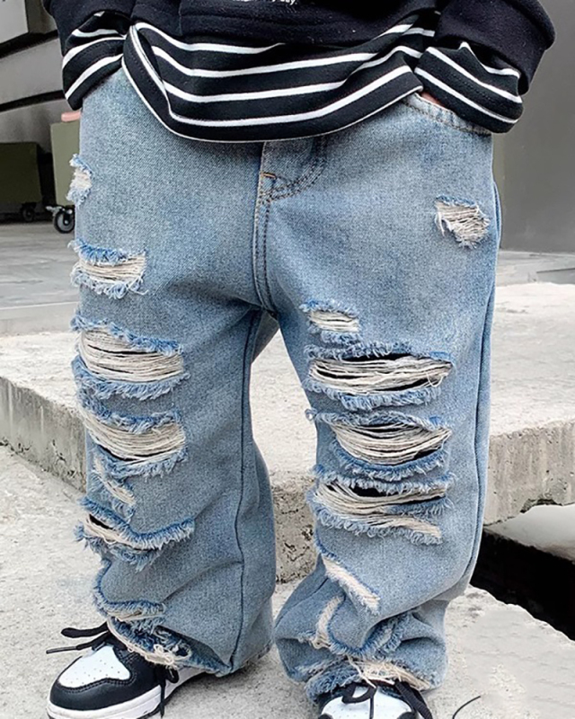 Kids Hollow Out Cool Jean Pants Blue 90CM-140CM