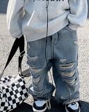 Kids Hollow Out Cool Jean Pants Blue 90CM-140CM