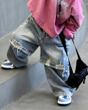 Children Kids Boys Patchwork Loose Cool Jeans Pants 90-140