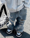 Kids Hollow Out Cool Jean Pants Blue 90CM-140CM
