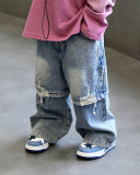 Children Kids Boys Patchwork Loose Cool Jeans Pants 90-140