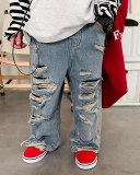 Kids Hollow Out Cool Jean Pants Blue 90CM-140CM