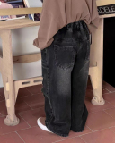 Boys Kids Wide Leg Retro Hole Cool Jeans Pants Black 90cm-140cm