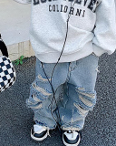 Kids Hollow Out Cool Jean Pants Blue 90CM-140CM