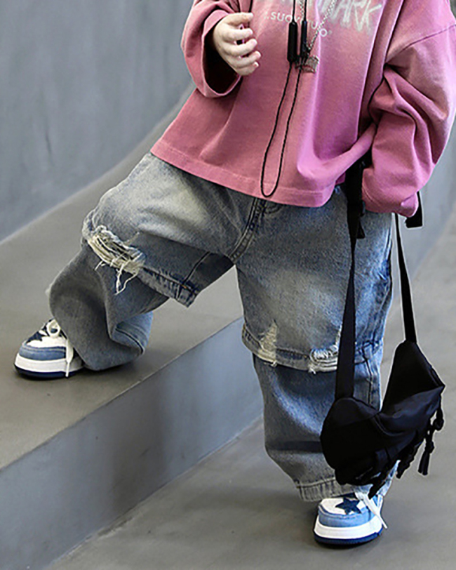 Children Kids Boys Patchwork Loose Cool Jeans Pants 90-140