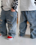 Kids Hollow Out Cool Jean Pants Blue 90CM-140CM