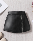 Fashion Girls Summer New Sleeveless Knit Vest PU Skirt Two Pieces Sets Black White 90CM-130CM