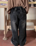 Boys Kids Wide Leg Retro Hole Cool Jeans Pants Black 90cm-140cm