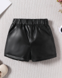 Fashion Girls Summer New Sleeveless Knit Vest PU Skirt Two Pieces Sets Black White 90CM-130CM
