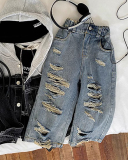 Kids Hollow Out Cool Jean Pants Blue 90CM-140CM