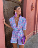 Short Sleeve Women Summer Colorful Jumpsuit S-XXL
