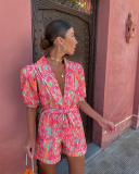 Short Sleeve Women Summer Colorful Jumpsuit S-XXL