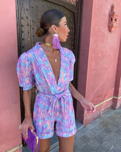 Short Sleeve Women Summer Colorful Jumpsuit S-XXL