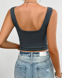 Women Summer Sling V Neck Fashion Vest White Pink Yellow Gray Brown Black S-XL