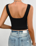 Women Summer Sling V Neck Fashion Vest White Pink Yellow Gray Brown Black S-XL