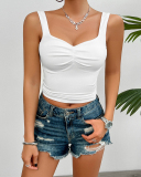 Women Summer Sling V Neck Fashion Vest White Pink Yellow Gray Brown Black S-XL