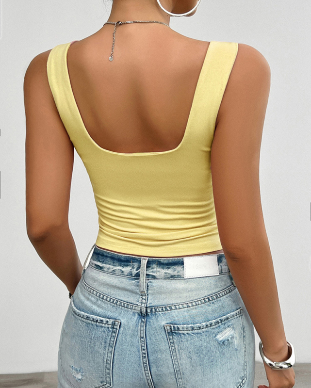 Women Summer Sling V Neck Fashion Vest White Pink Yellow Gray Brown Black S-XL