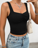 Women Summer Sling V Neck Fashion Vest White Pink Yellow Gray Brown Black S-XL