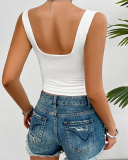 Women Summer Sling V Neck Fashion Vest White Pink Yellow Gray Brown Black S-XL