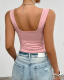 Women Summer Sling V Neck Fashion Vest White Pink Yellow Gray Brown Black S-XL