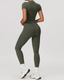 Women Short Sleeve O Neck T-shirt Slim Pants Yoga Two-piece Sets S-XL