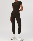 Women Short Sleeve O Neck T-shirt Slim Pants Yoga Two-piece Sets S-XL