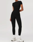 Women Short Sleeve O Neck T-shirt Slim Pants Yoga Two-piece Sets S-XL