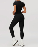 Women Short Sleeve O Neck T-shirt Slim Pants Yoga Two-piece Sets S-XL