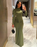 Long Sleeve Solid Color Fashion Long Dress S-L
