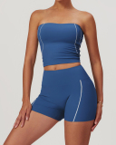 Woman Strapless Vest High Waist Shorts Sports Yoga Two Pieces Sets S-XL